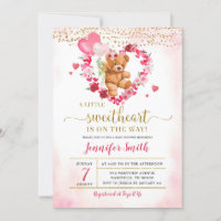 Roze Hart Valentijn Beer Baby Shower Uitnodiging