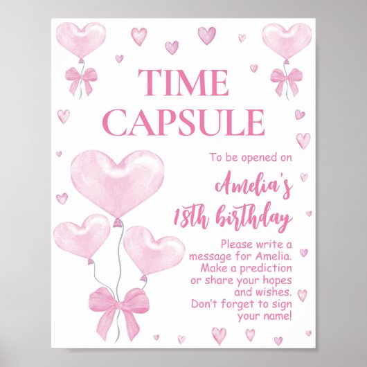 Roze Hart Valentijns Verjaardag Tijd Capsule Teken Poster (Voorkant)