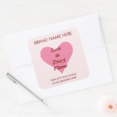 Roze Hart Valentijnsdag Kaarslabels Vierkante Sticker (Envelop)