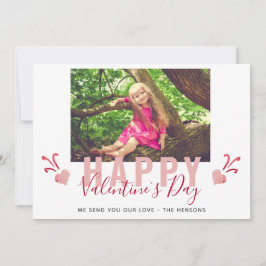 Roze Hart Valentijnsdag Script Familie Foto Feestdagenkaart