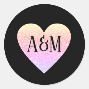 roze hart van de liefde bruidegom initialen ronde sticker