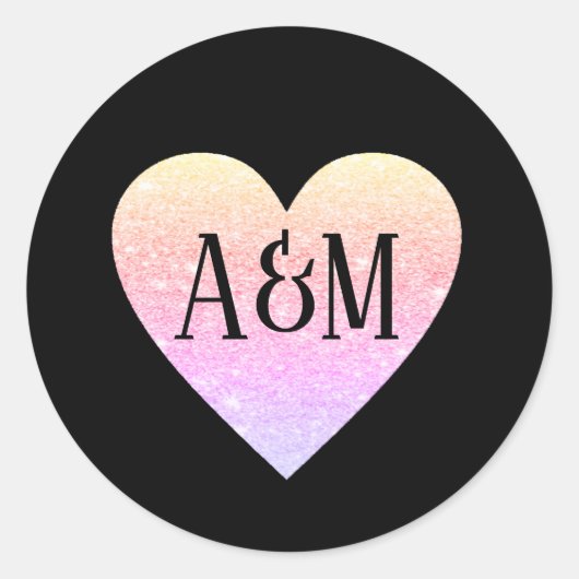 roze hart van de liefde bruidegom initialen ronde sticker (Voorkant)