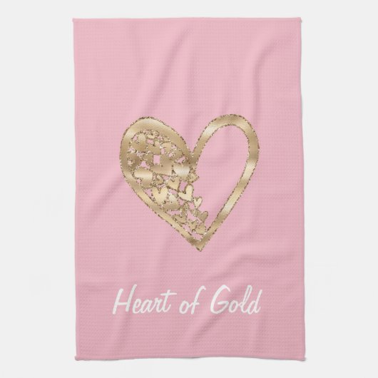 Roze hart van goud theedoek (Verticaal)