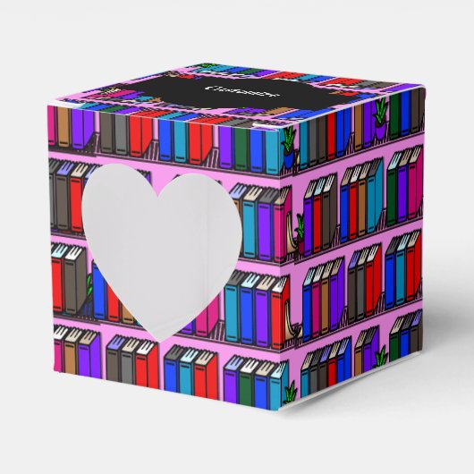Roze hart van kleine bibliotheekplanken bedankdoosjes (Voorkant Zijde)
