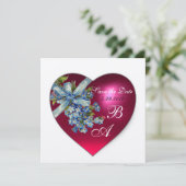 ROZE HART VERGEET ME NIET MONOGRAM zilver metallic Kaart (Staand voorkant)