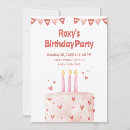 Roze hart Verjaardagstaart Kaart (Voorkant)