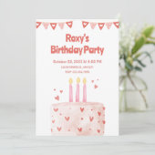 Roze hart Verjaardagstaart Kaart (Staand voorkant)