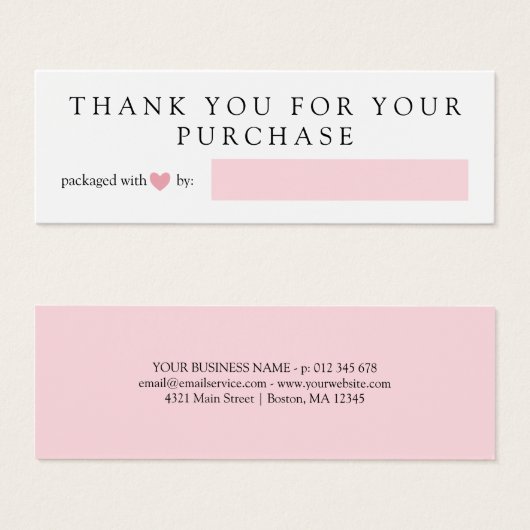 Roze hart verpakt met liefde Dank u Mini Visitekaartjes (Voorkant /achterkant)