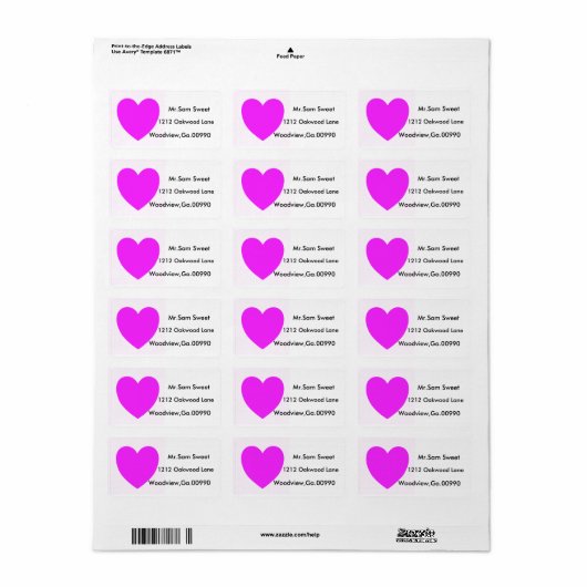 ROZE HART, verzendlabels Etiket (Full Sheet)