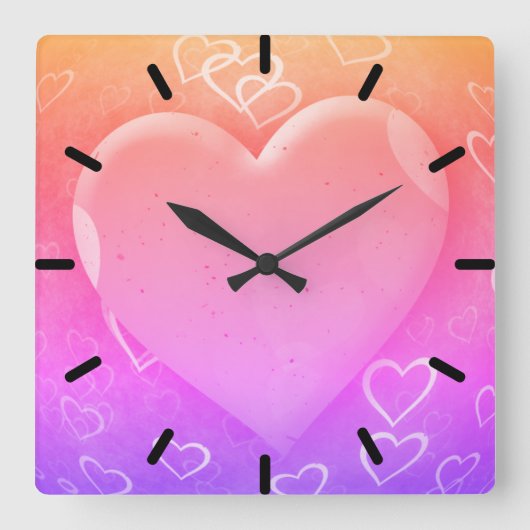 Roze hart vierkante klok (Voorkant)