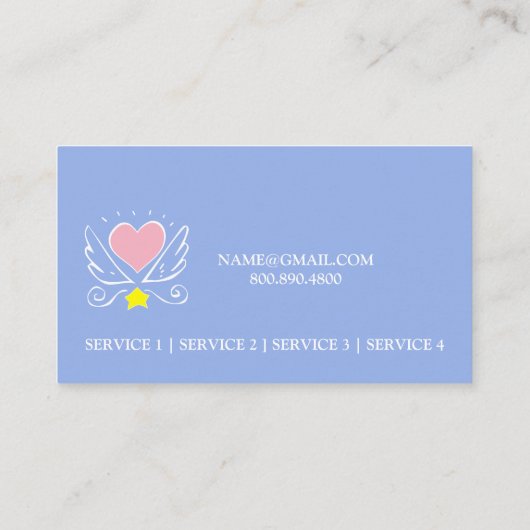 Roze Hart Vleugels met Zorgverlener op Blauw Visitekaartje (Achterkant)