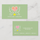 Roze Hart Vleugels met Zorgverlener op Blauw Visitekaartje (Voorkant / Achterkant)