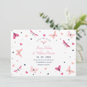 Roze hart vlinder bruiloft save the date (Staand voorkant)