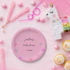 Roze Hart Vlinder meisje baby douche  Papieren Bordje