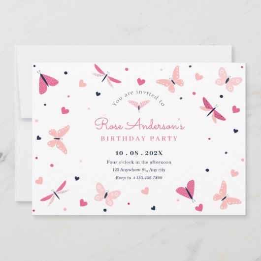 Roze hart vlinder verjaardag kaart (Voorkant)