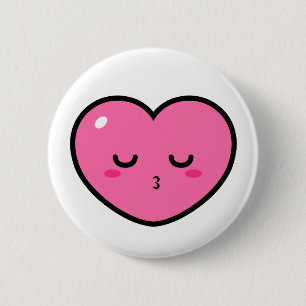 Roze hart wacht op een kus ronde button 5,7 cm