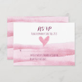 Roze Hart Waterverf bruiloft RSVP Kaart (Voorkant / Achterkant)