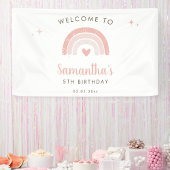 Roze Hart Waterverf Regenboog Verjaardag Welkom Spandoek