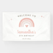 Roze Hart Waterverf Regenboog Verjaardag Welkom Spandoek (Horizontaal)