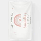 Roze Hart Waterverf Regenboog Verjaardag Welkom Spandoek (Verticaal)