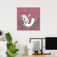 Roze Hart Wit Kat Print
