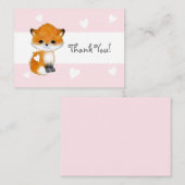 Roze Hart Woodland Dierenvos Dank u Notecards Notitiekaartje (Voorkant / Achterkant)