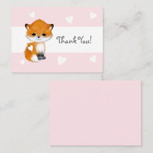Roze Hart Woodland Dierenvos Dank u Notecards Notitiekaartje (Voorkant / Achterkant)