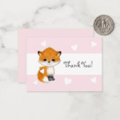 Roze Hart Woodland Dierenvos Dank u Notecards Notitiekaartje (Voorkant / Achterkant in situ)