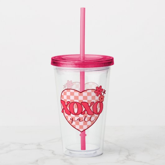 Roze hart Xoxo Hugs en Kisses Acryl Drinkbeker (Voorkant)