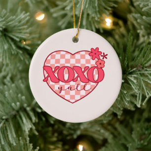 Roze hart Xoxo Hugs en Kisses Keramisch Ornament