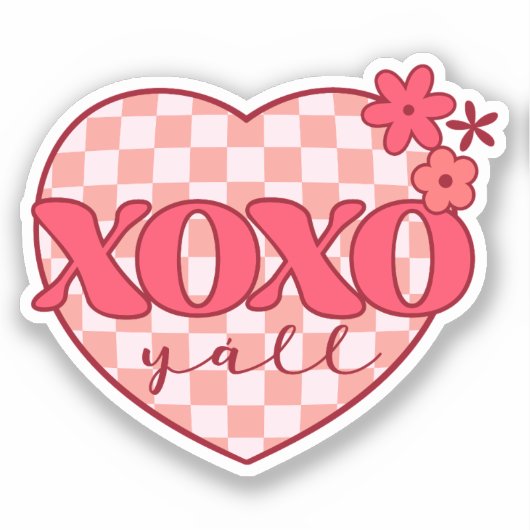 Roze hart Xoxo Hugs en Kisses Sticker (Voorkant)