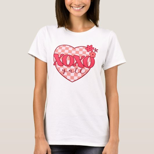 Roze hart Xoxo Hugs en Kisses T-shirt (Voorkant)