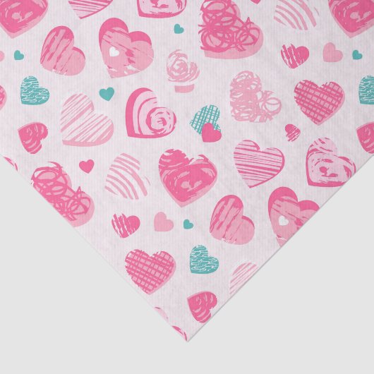 Roze Hart Zoete Romantische Patroon Valentijnsdag Tissuepapier (Detail)