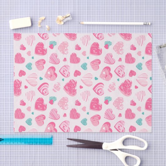 Roze Hart Zoete Romantische Patroon Valentijnsdag Tissuepapier (Craft)