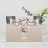 Roze Hart Zonnebril Chique Sweet 16 Pool Party Kaart (Staand voorkant)