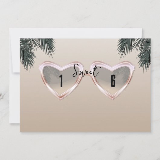 Roze Hart Zonnebril Chique Sweet 16 Pool Party Kaart (Achterkant)