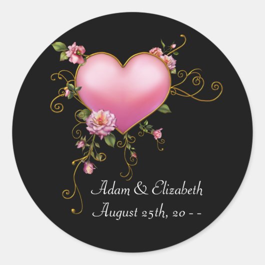 Roze Hart Zwart Bruiloft Favor Label Stickers (Voorkant)