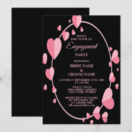 Roze Hart Zwarte Geometrische Verlovingsfeest Kaart