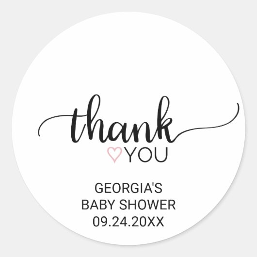 Roze hart | Zwarte kalligrafie Hartelijk dank Ronde Sticker (Voorkant)