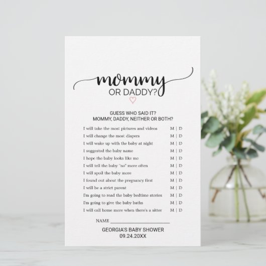 Roze hart | Zwarte kalligrafie mama of papa Game (Staand voorkant)