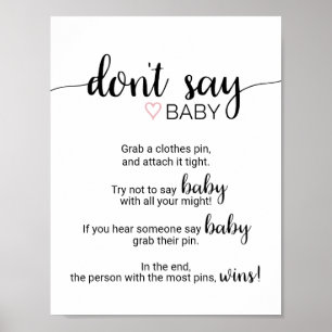Roze hart Zwarte kalligrafie Zeg geen Baby-teken Poster