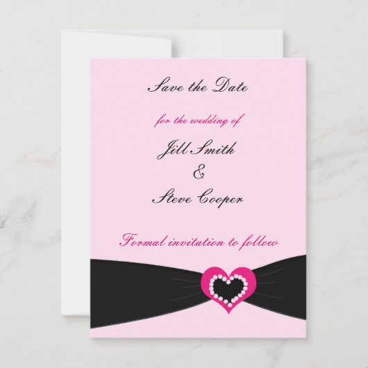 Roze Hart Zwarte Lint Save the Date (Voorkant)