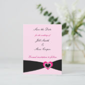 Roze Hart Zwarte Lint Save the Date (Staand voorkant)