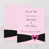 Roze Hart Zwarte Lint Save the Date (Voorkant / Achterkant)