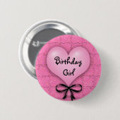 Roze hartballon Birthday Girl Pinback Button (Voorkant /achterkant)