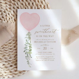 Roze Hartballon Eucalyptus Baby shower Kaart