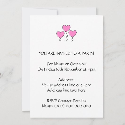 Roze hartballon met zwarte omtrek. kaart (Achterkant)