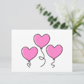 Roze hartballon met zwarte omtrek. RSVP kaartje (Staand voorkant)