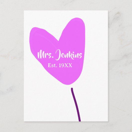 Roze hartballon Mevrouw naam est. Liefdejaar toevo Briefkaart (Voorkant)