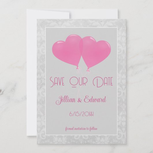 Roze hartballonnen bewaren de datum aankondiging (Voorkant)